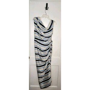 Sz 8 Veronica Beard Kadie Striped Stretch Silk Blend Dress | Blue Multi Stripe